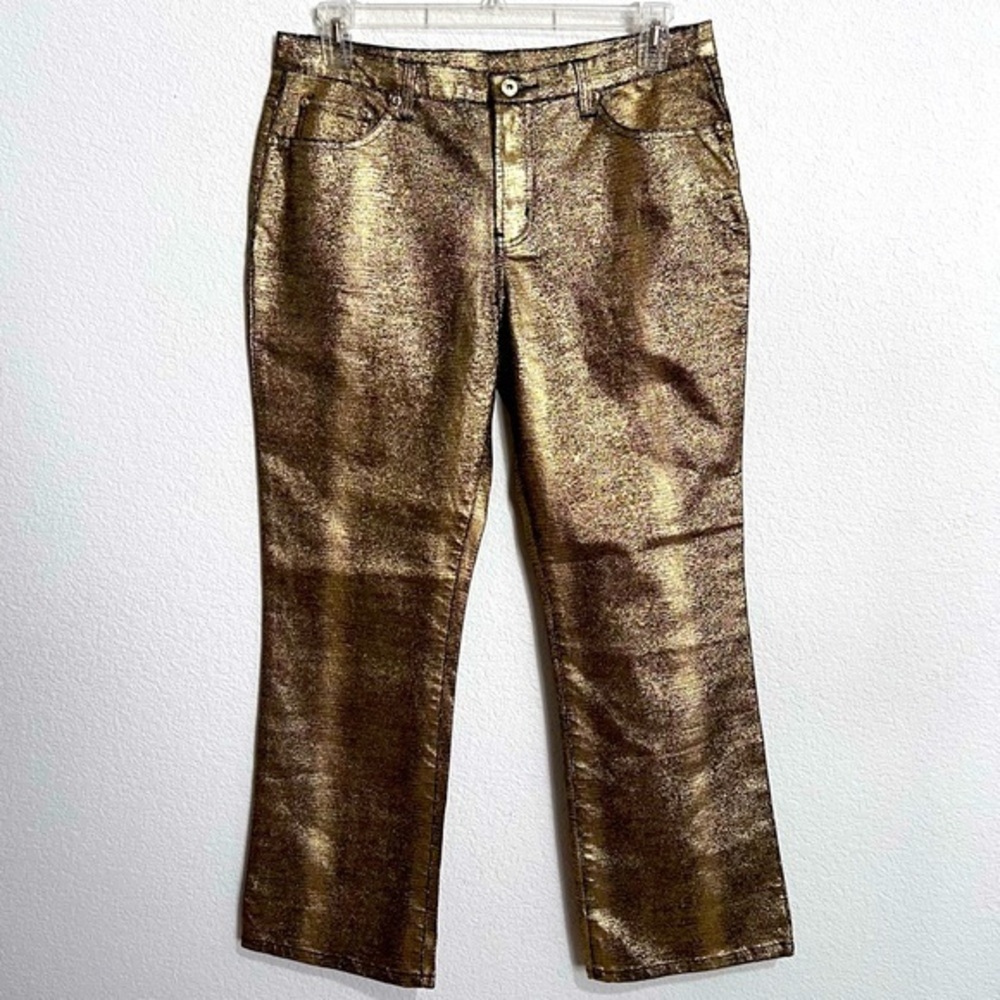 DG2 Diane Gilman Gold Embellished Classic 5 Pocket Straight Leg Jeans New 14P